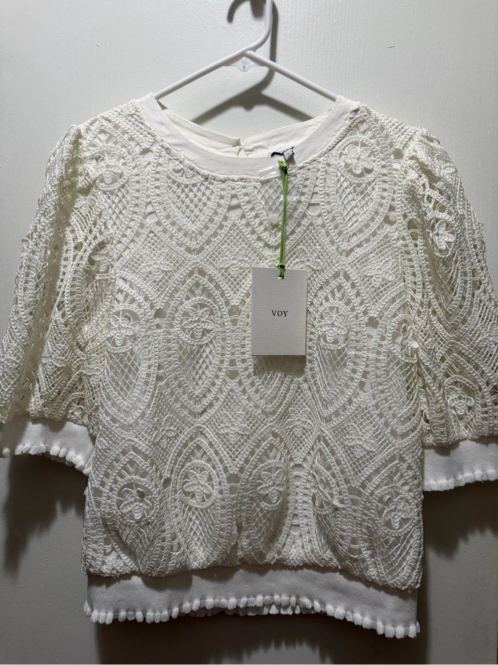 VOY ~ NWT 🌼 Women's White Lace Crochet Short Sleeve Top
